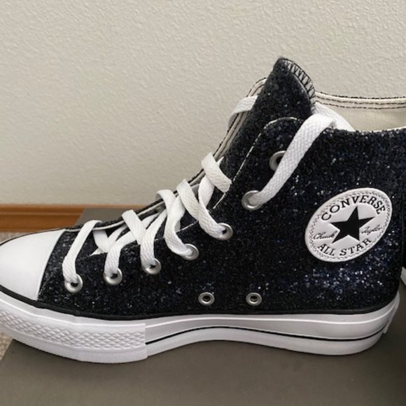 Converse | Shoes | Converse Custom Black Glitter Platform Hi | Poshmark